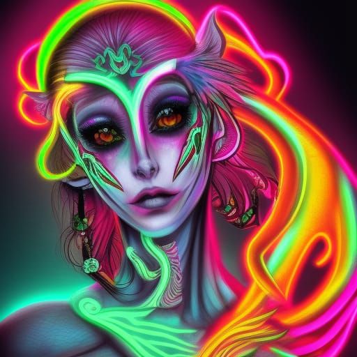 Psychedelic Goddess with Neon Skeleton Dream