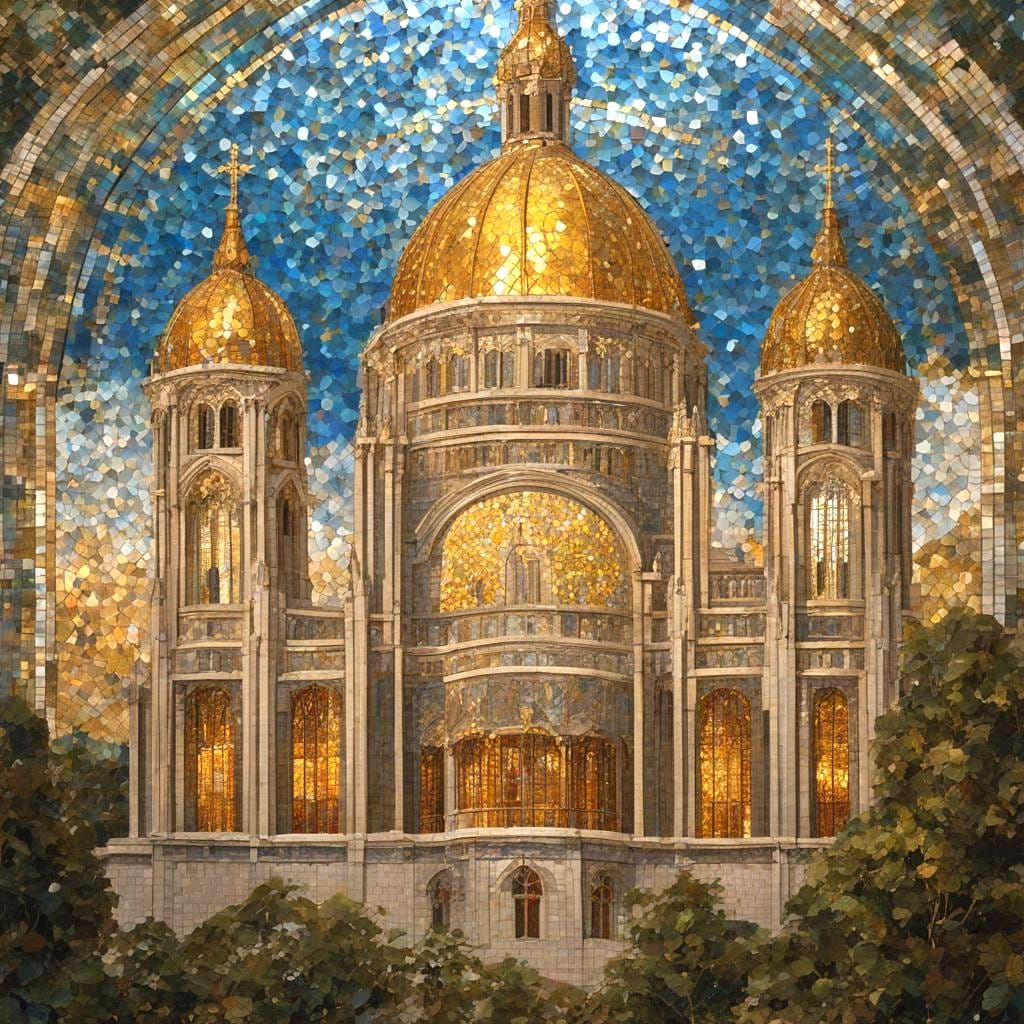 Mosaic Landscape in Art Nouveau Style