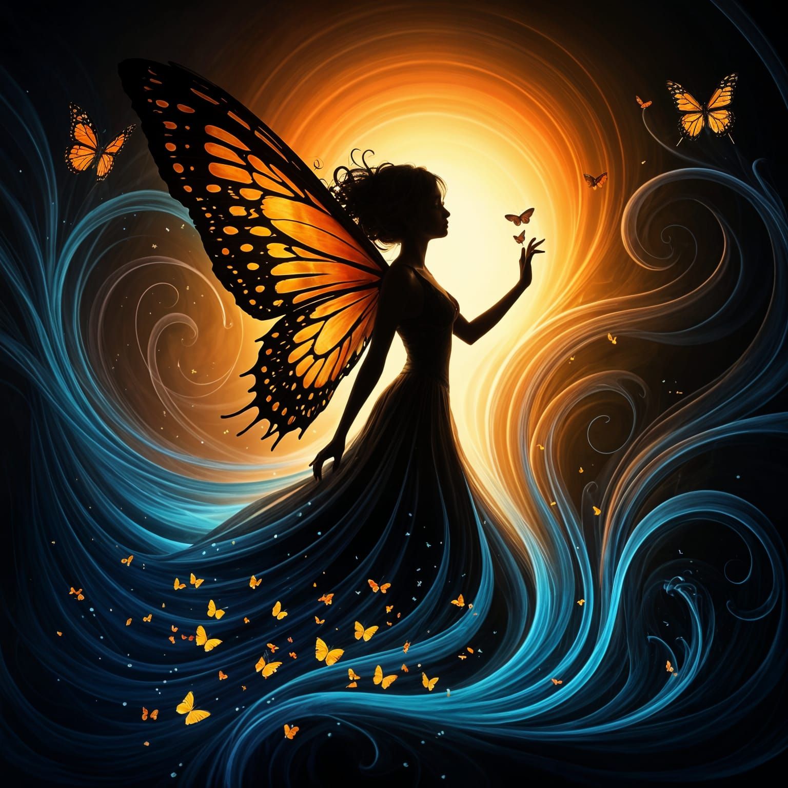Surreal Fairy Goddess with Vibrant Butterfly Wings