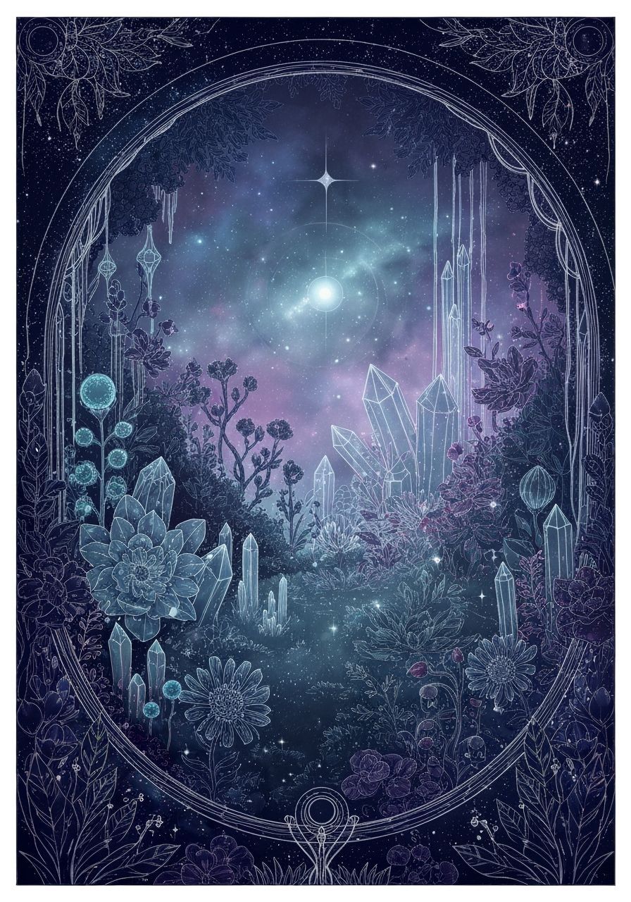 Ethereal Garden with Bioluminescent Flora and Crystalline St...