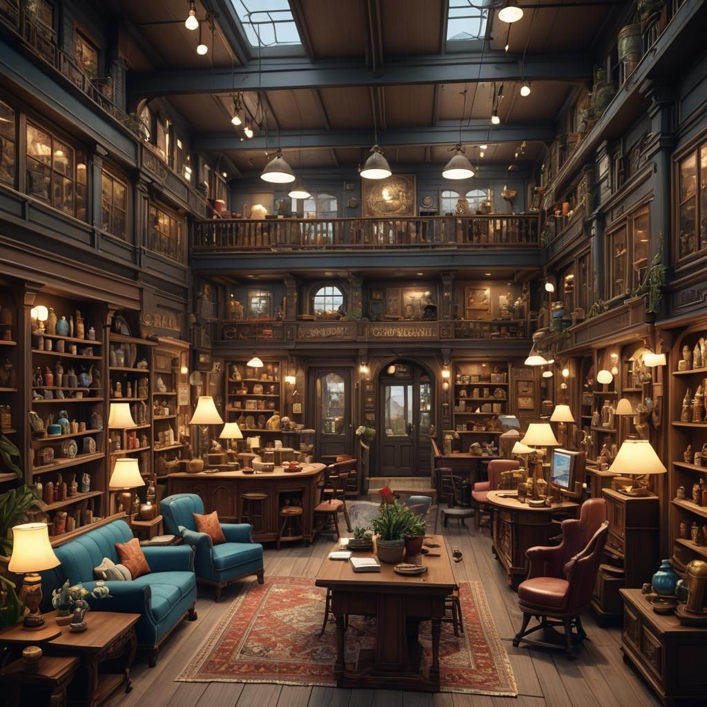 Miniature Furniture Store Interior: Detailed Matte Painting
