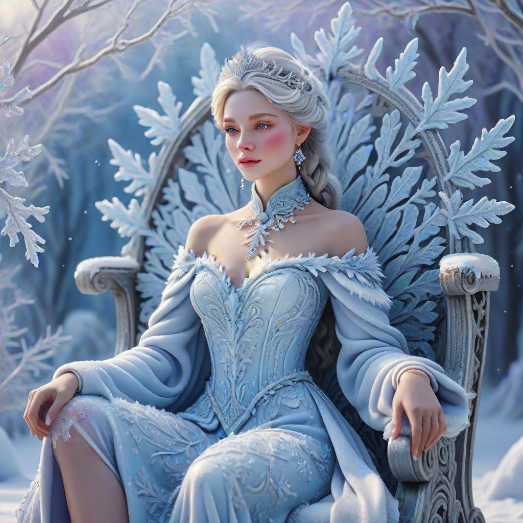 Surreal Winter Queen Sculpture in Frosty Art Style