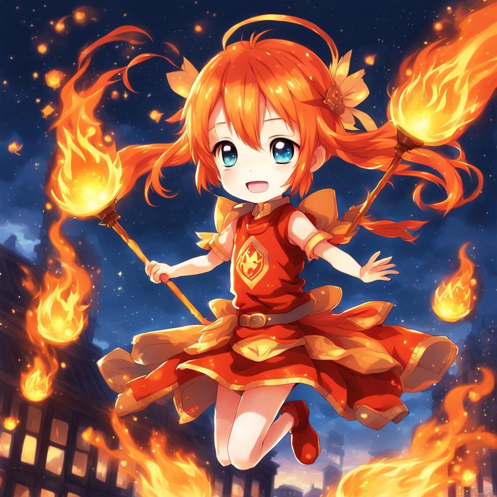 Cute Fire Fairy Child in Anime Key Visual Style
