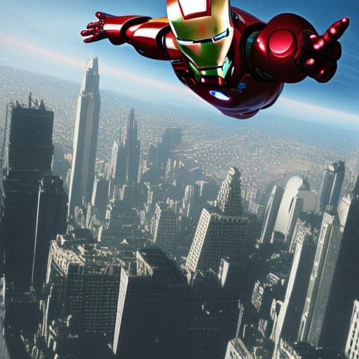 Iron Man Soaring Over City: Digital Matte Painting