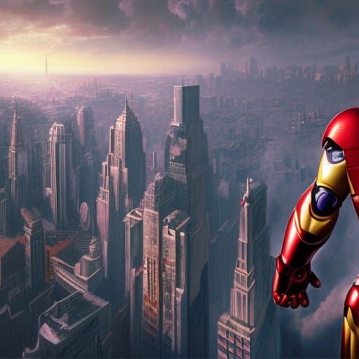 Iron Man Soars Above City: Digital Matte Painting