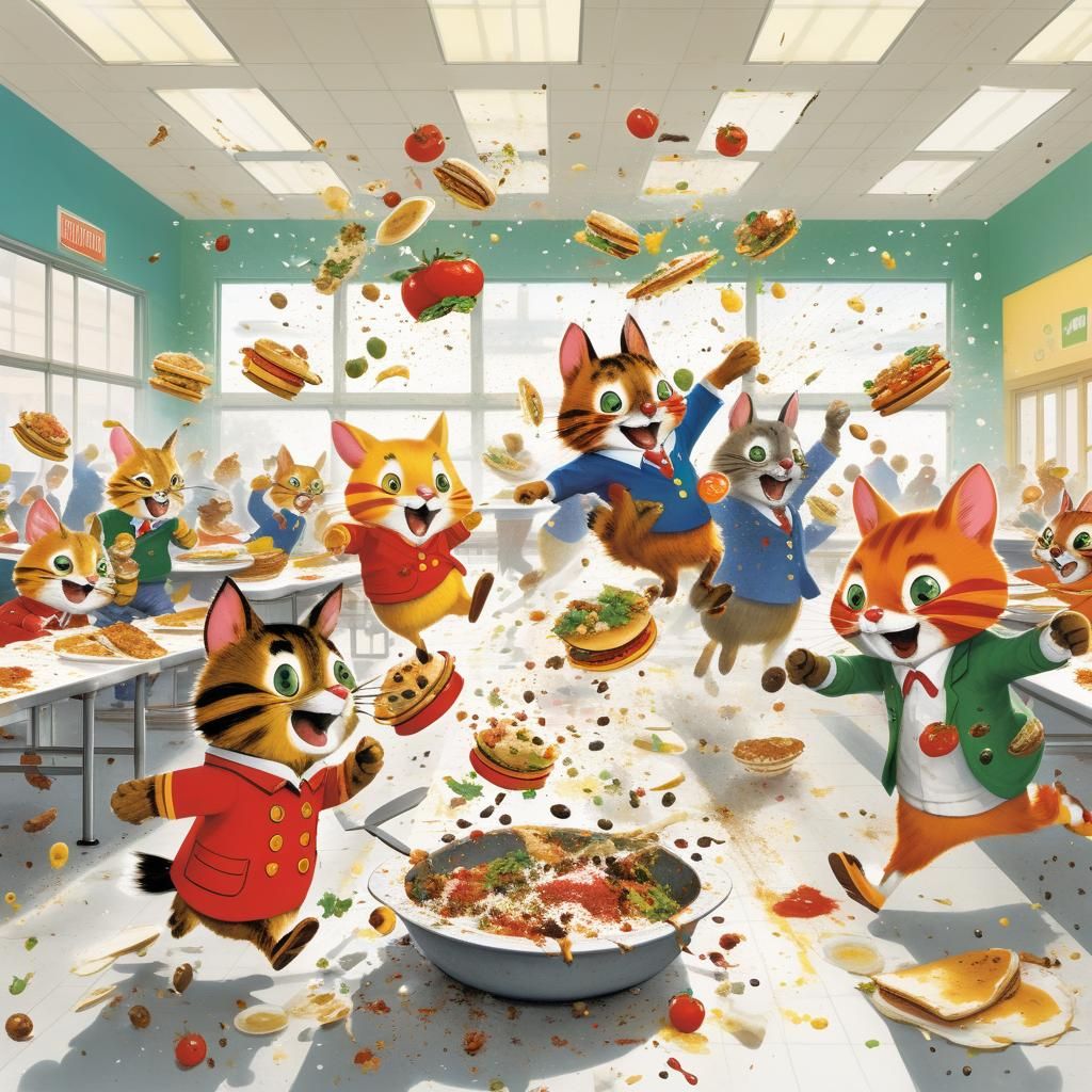 Food Fight in School Cafeteria, Richard Scarry Style