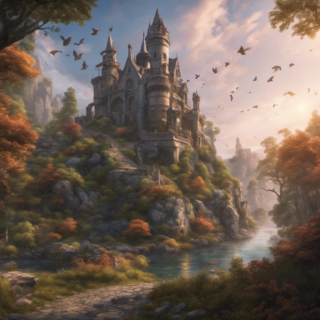 Enchanted Forest Castle at Sunset, Unreal Engine Art