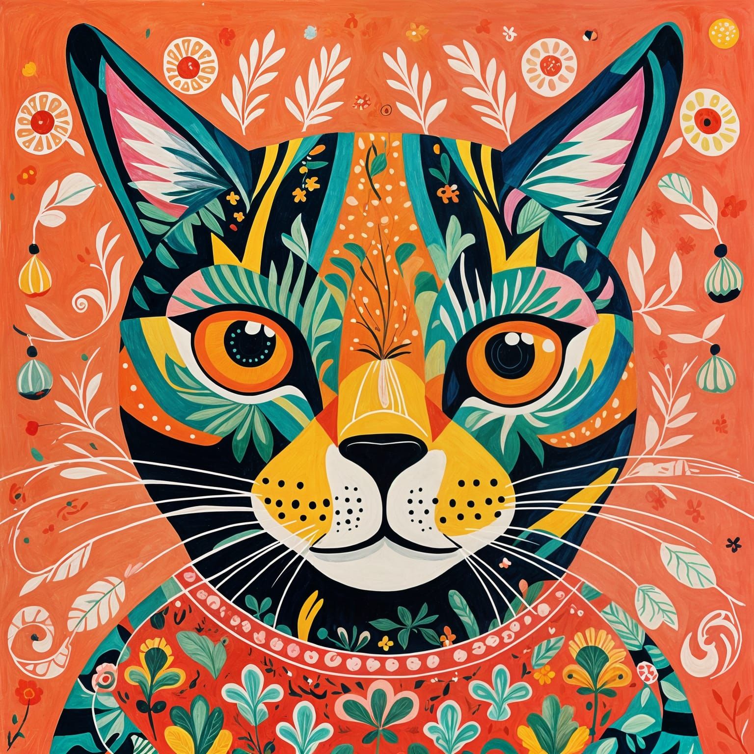 A Folk Art-inspired cat