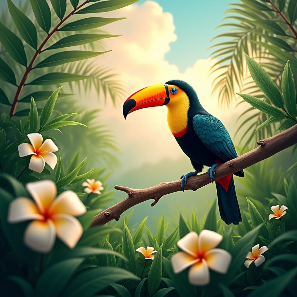 Vibrant Toucan in Lush Tropical Paradise