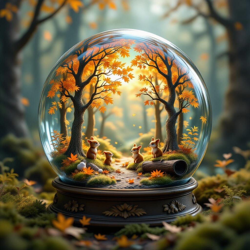 Magical Forest Diorama in Antique Snow Globe