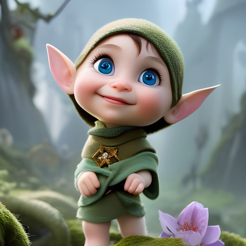 Adorable Pixar Elf with Big Eyes in 8K