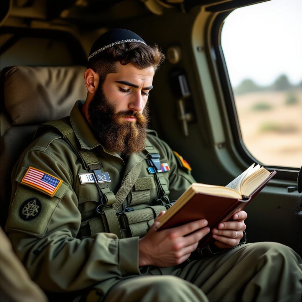 Jewish Soldier Studying Torah in Tank