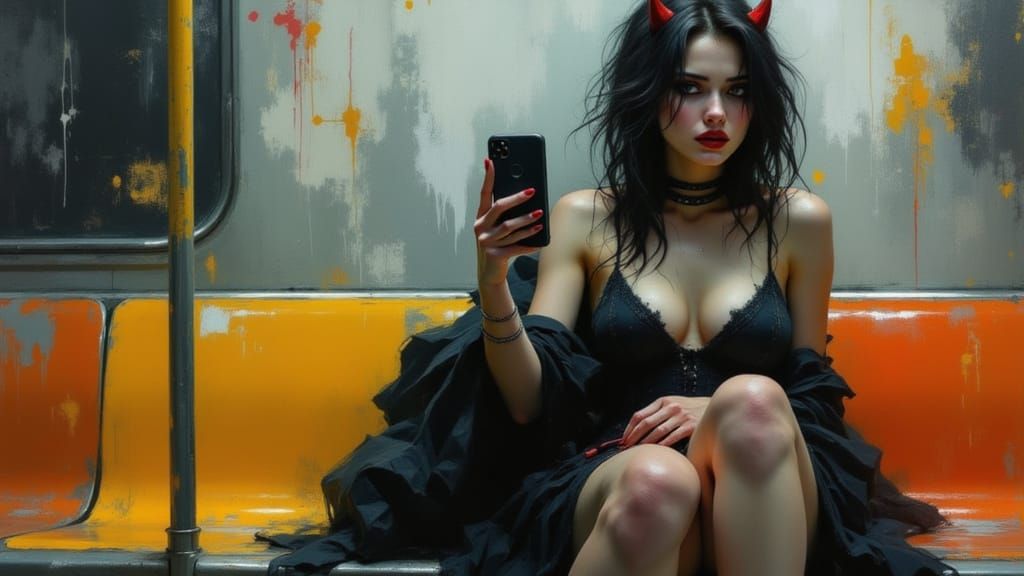 Vampire Girl on Subway in Urban Fantasy Style