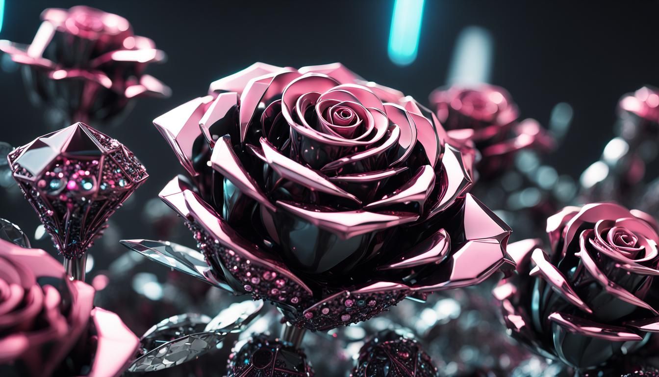 Futuristic Roses with Diamonds in Sci-Fi Style