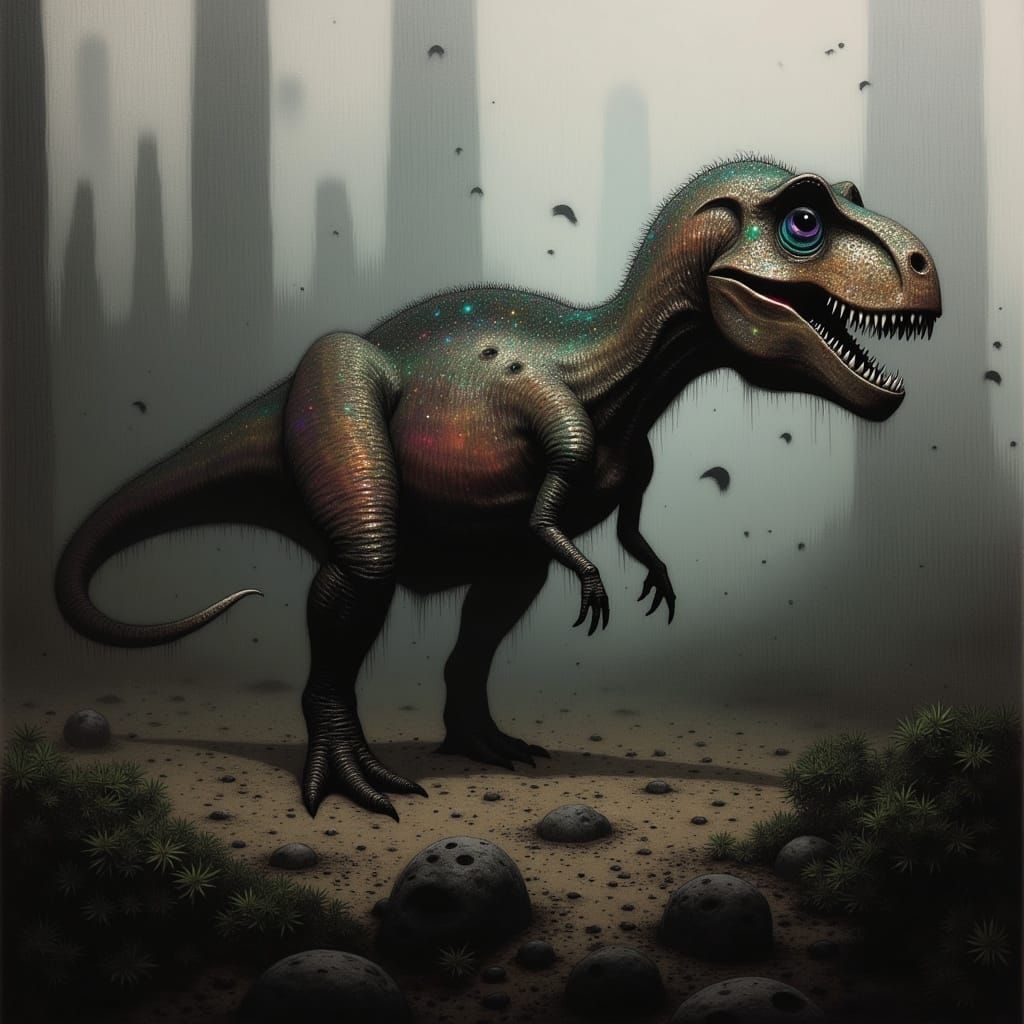 Majestic Tyrannosaurus Rex in a Misty Prehistoric Forest