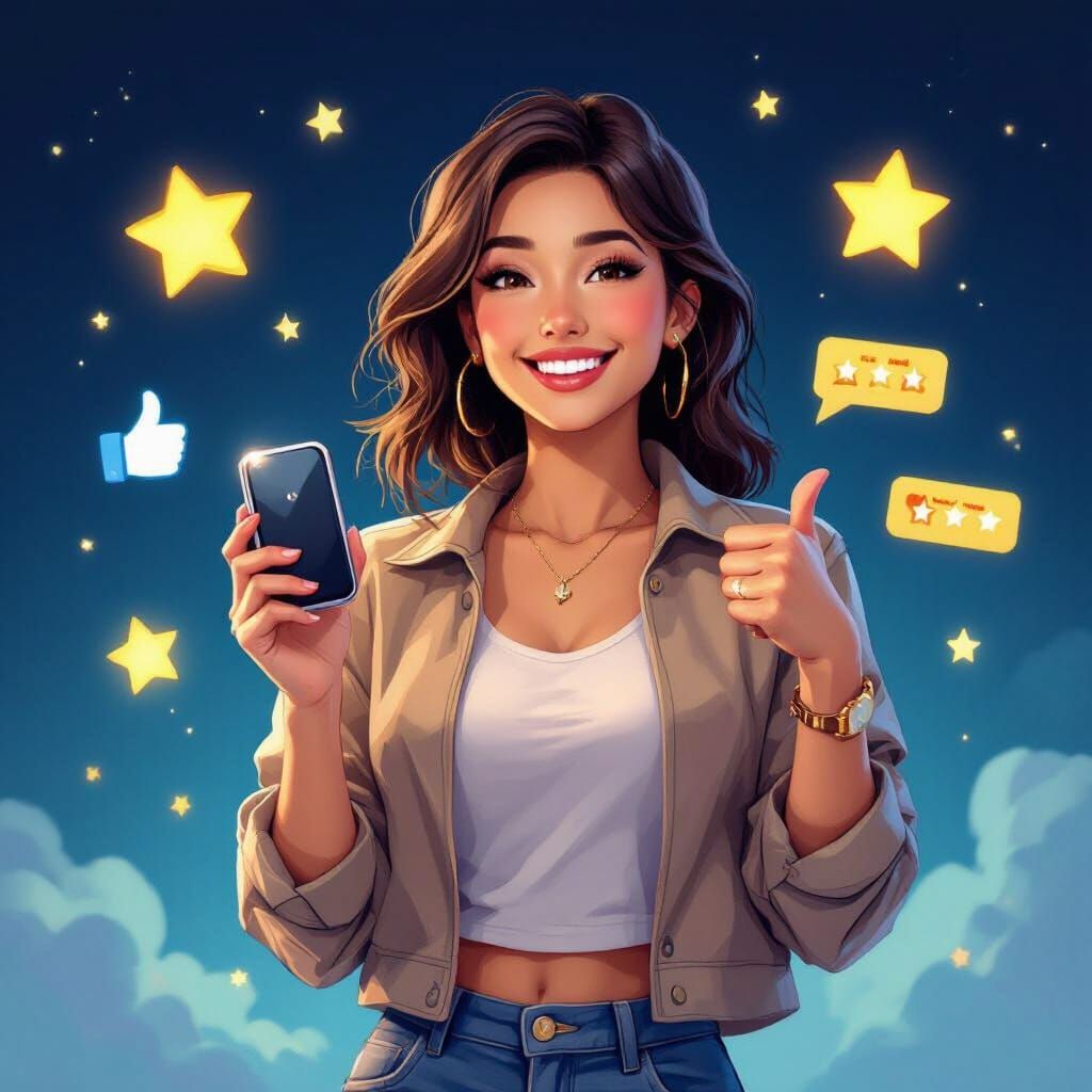 Confident Woman Promoting Product with Positive Feedback Ico...