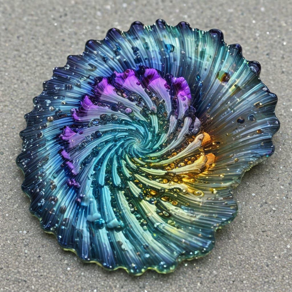 Vibrant Glass Mandelbrot Seashell in Ephemeral Bloom