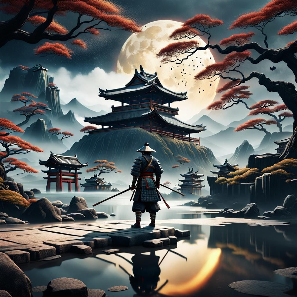 Samurai Contemplation: Detailed Matte Painting in 8K
