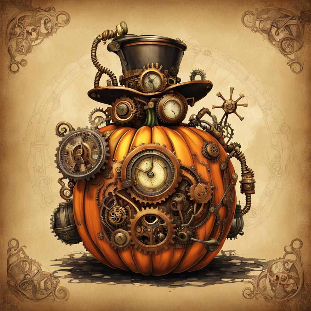 Steampunk Pumpkin with Gears and Pipes