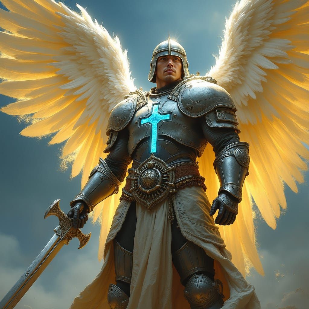 Warrior Angel with Glowing Wings in Digital Art Style