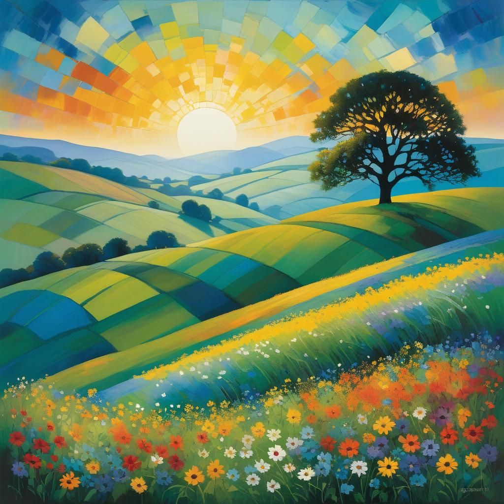 Wildflower Hills at Sunrise in Expressionist Style