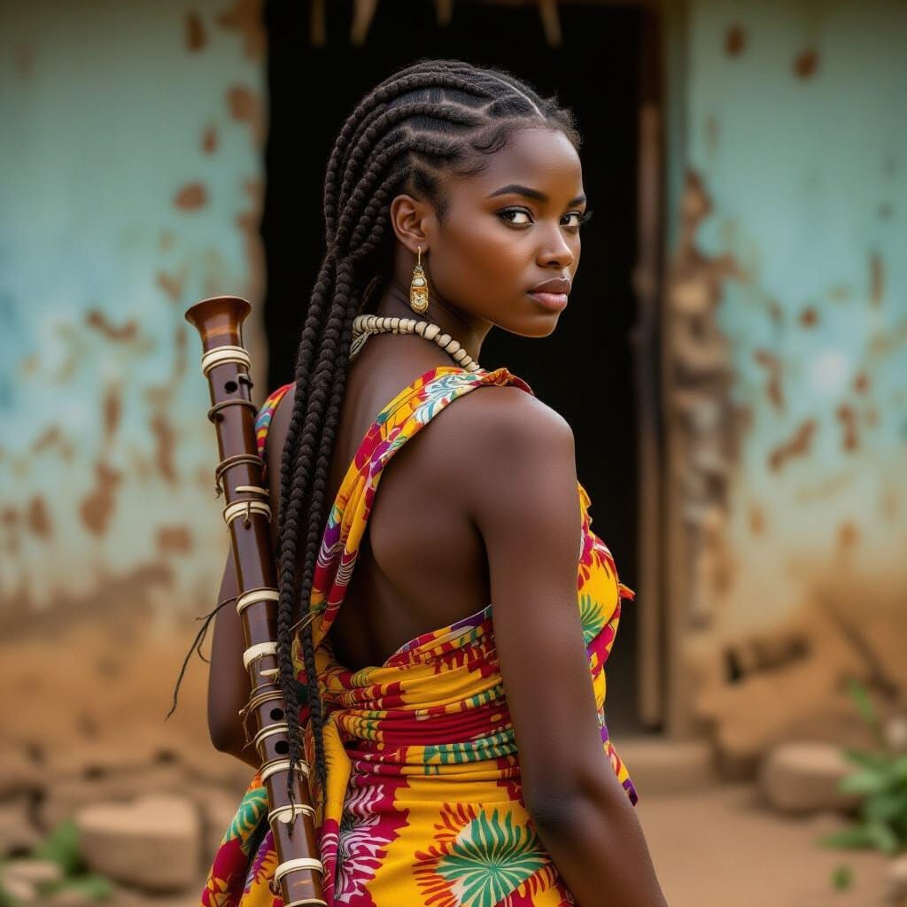 African Girl's Determined Journey as Expressive Painting