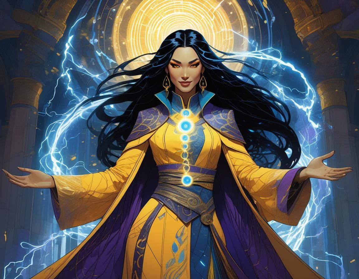 Beautiful Sorceress with Electrical Energy, Digital Art