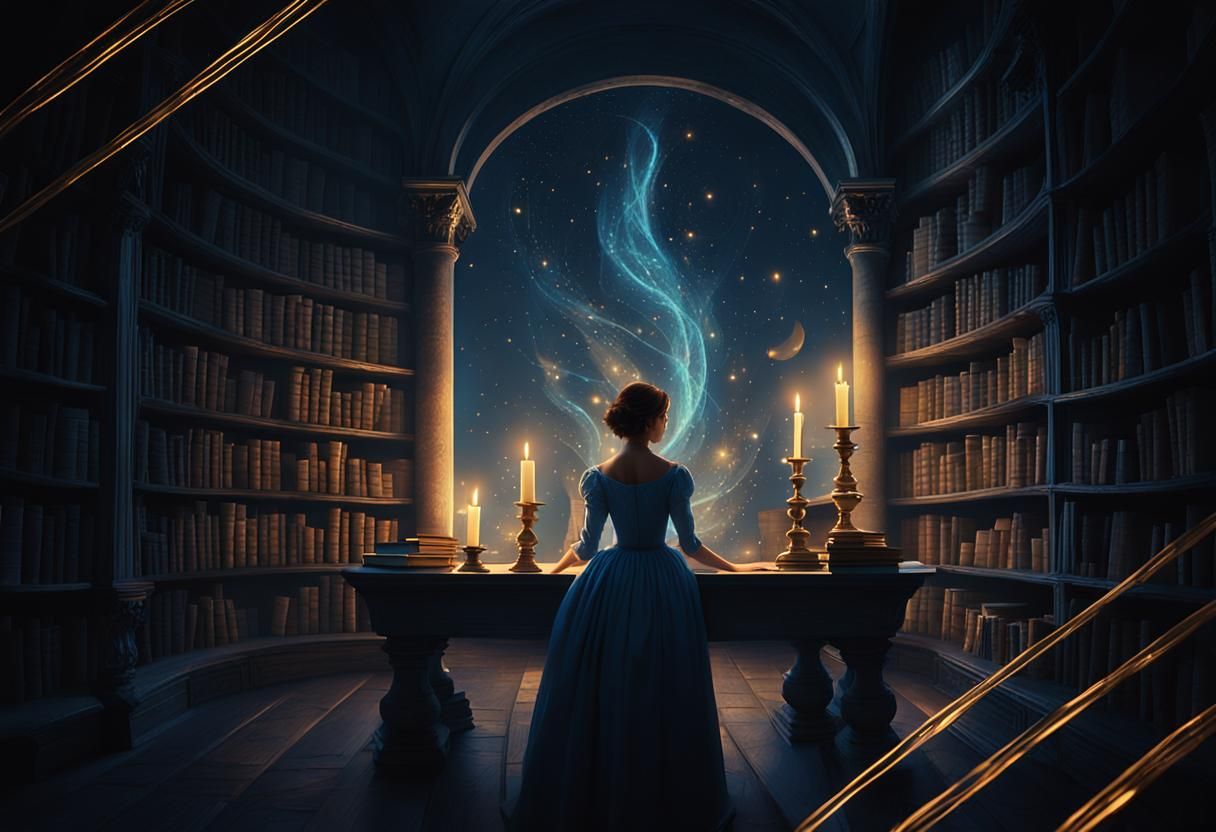 Enchanted Library with Glowing Books and Soft Lighting