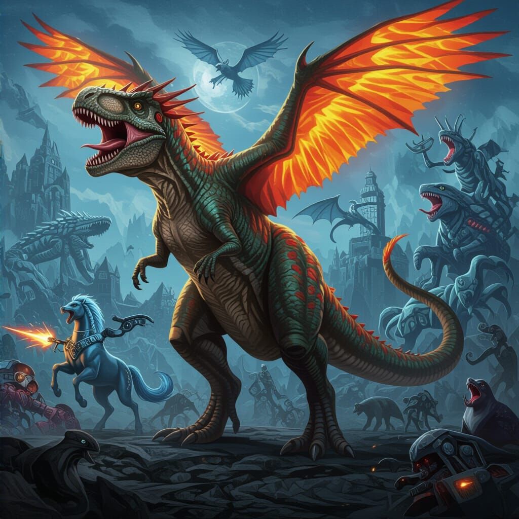 Epic Fusion Creature: T-Rex Dragon Kraken Phoenix