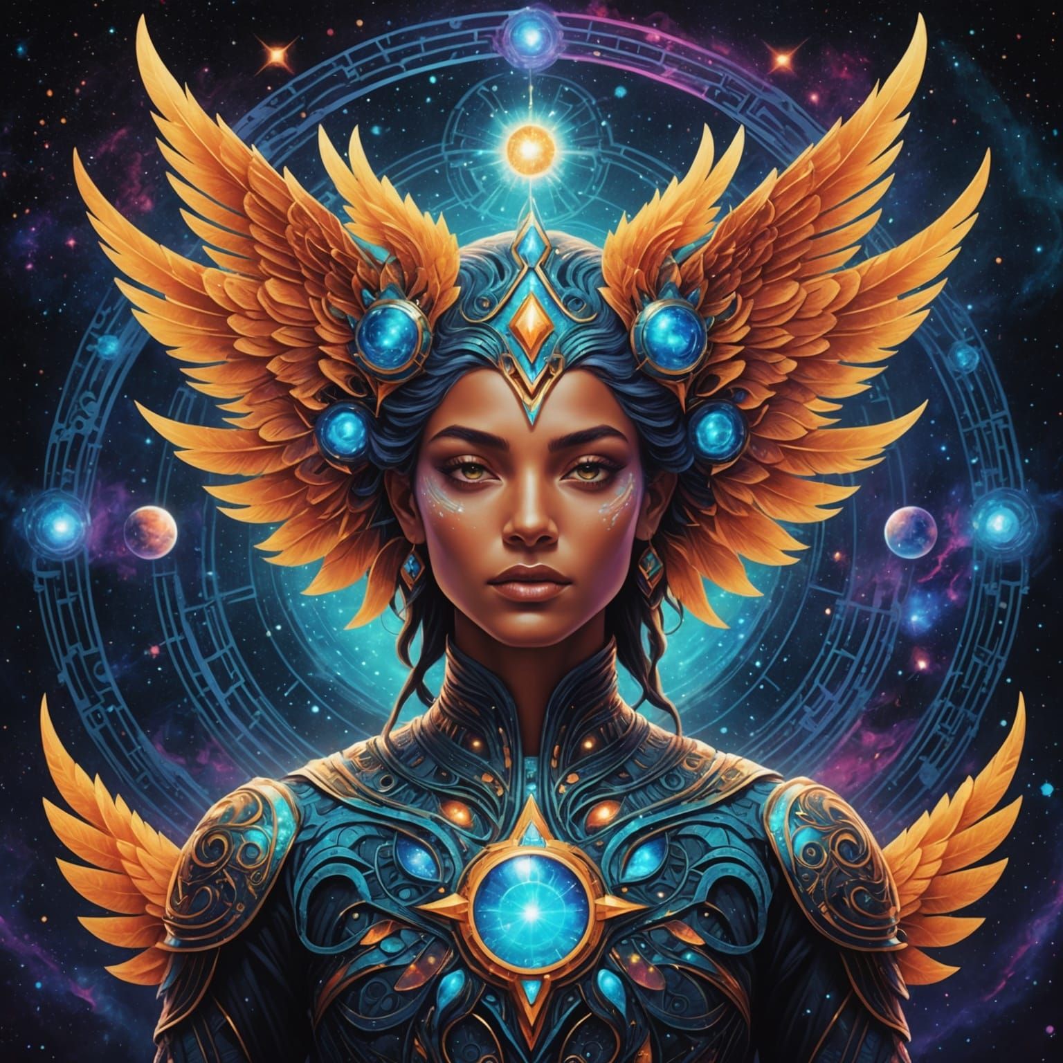 Astral Phoenix Rising: Holographic Cosmic Illustration