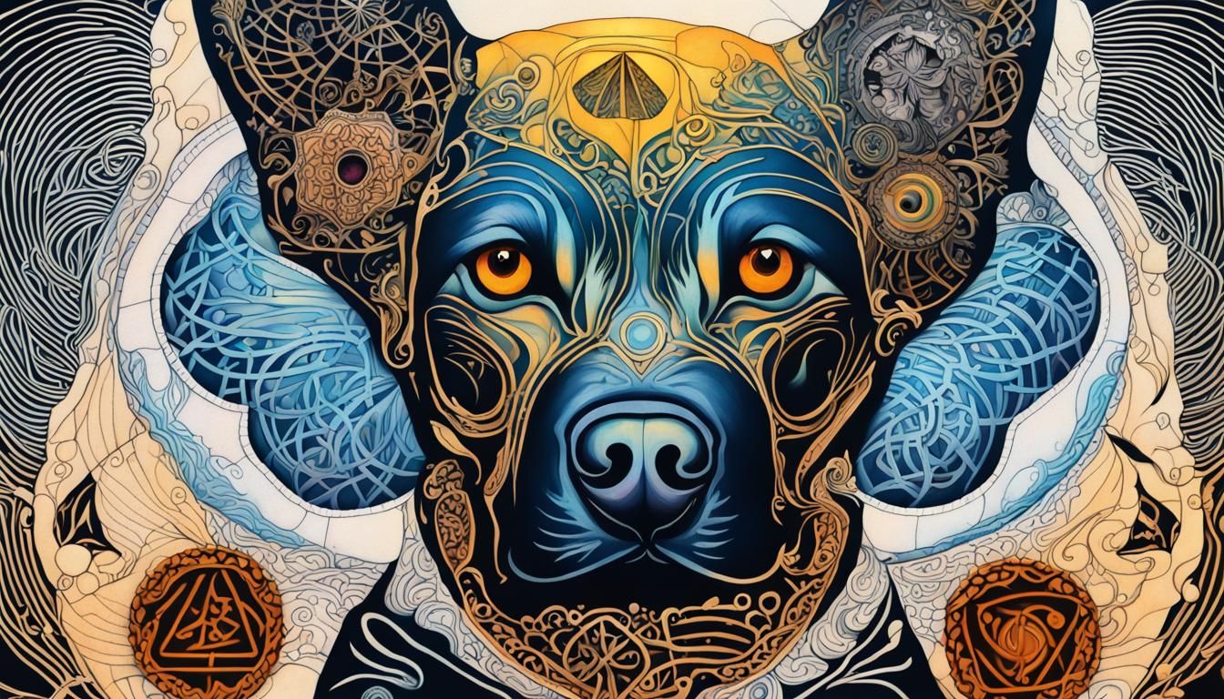 Rottweiler in Technical Drawings with Celtic Elements