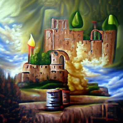 Medieval Castle in Oil on Canvas