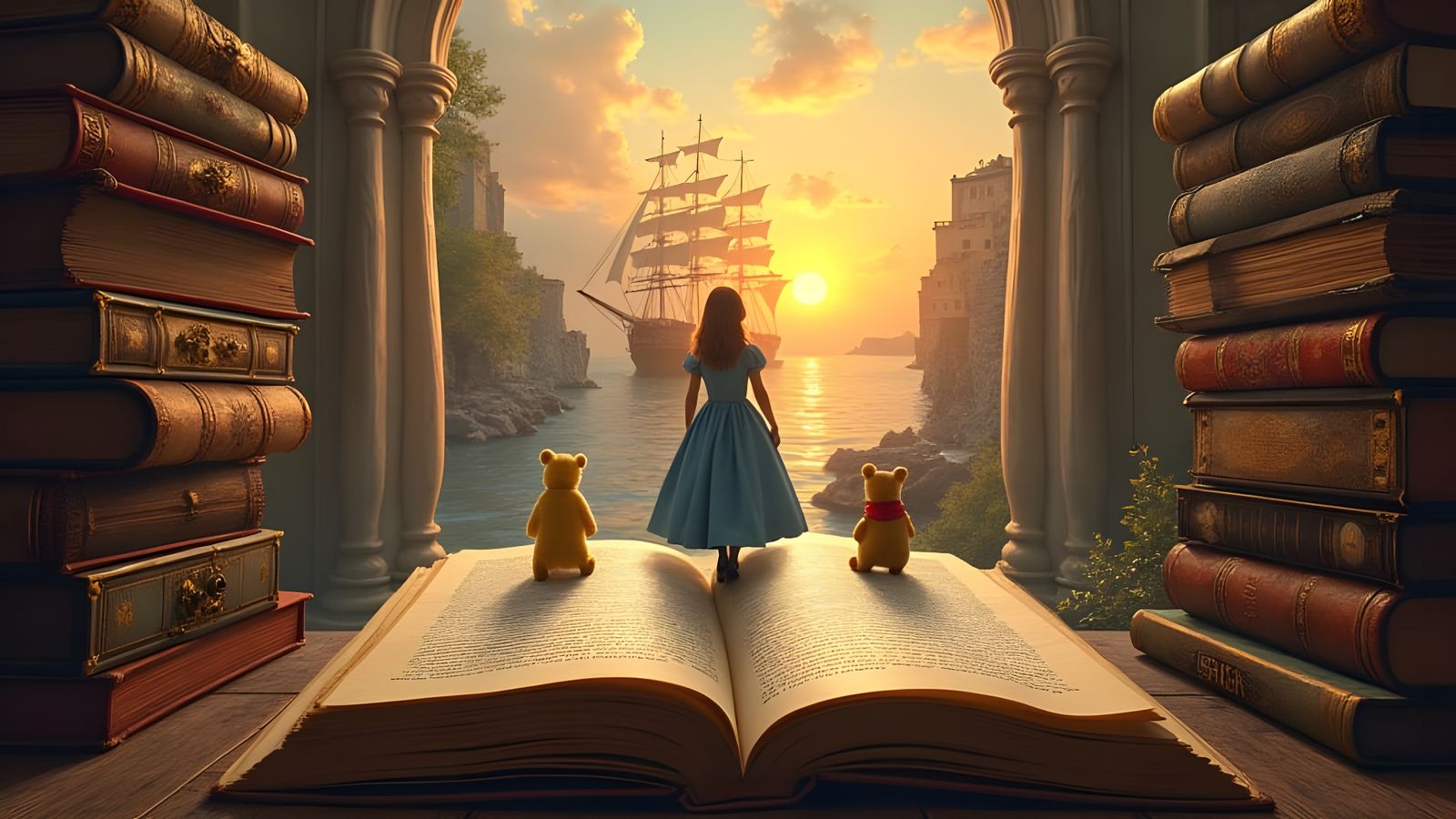 Literary Icons Emerge from a Radiant Book Wheel