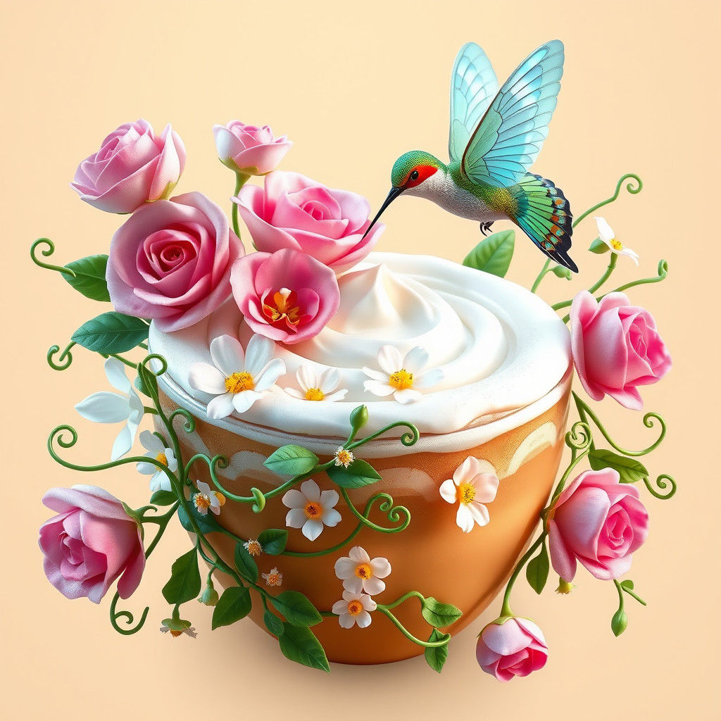 Botanical Garden Latte Art in Futuristic Style