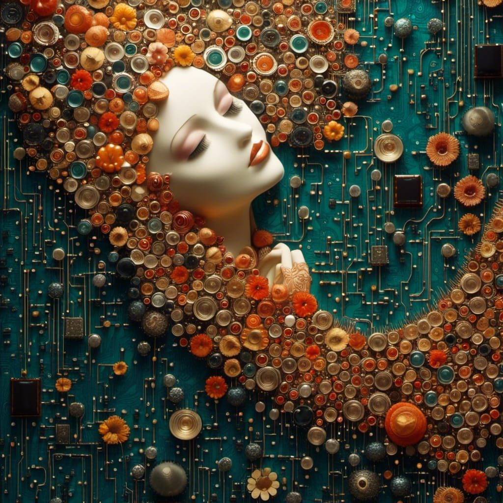 Circuit Board Woman Portrait in Fairytale Style