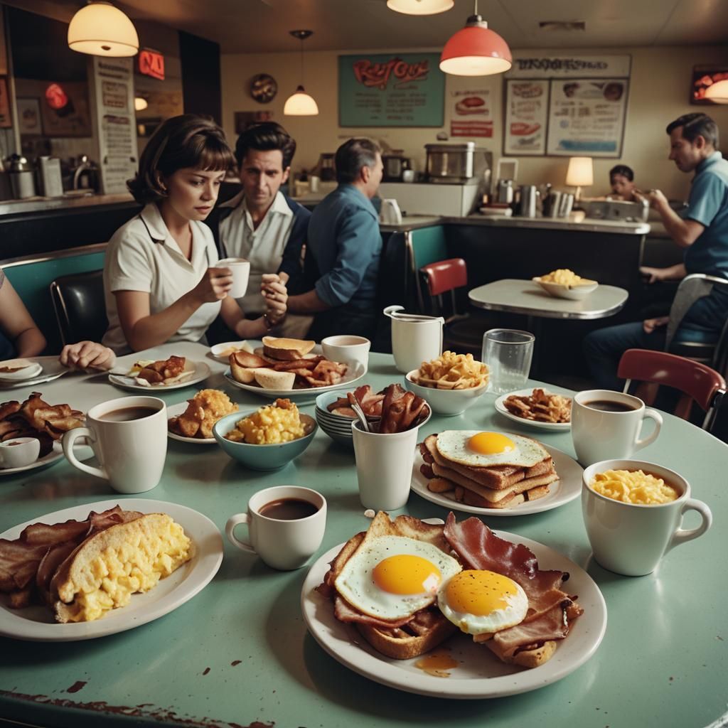 Retro Diner Breakfast: A Cinematic Film Still