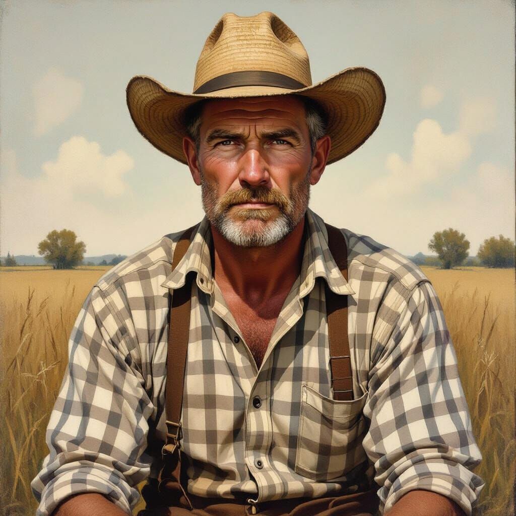 Rustic Farmer Portrait in Regionalist Style