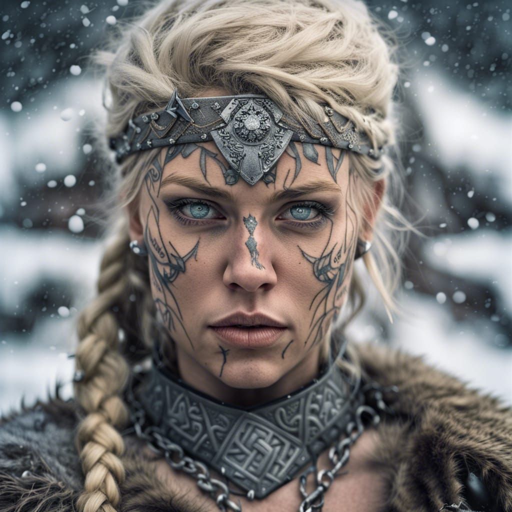 Fierce Viking Queen Portrait in Snow