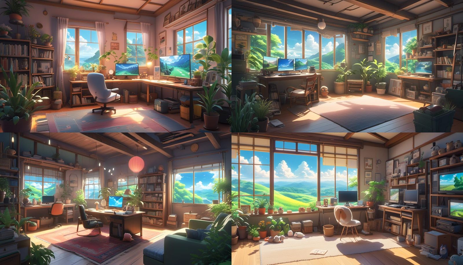 Pastel Gaming Setup in Studio Ghibli Anime Style