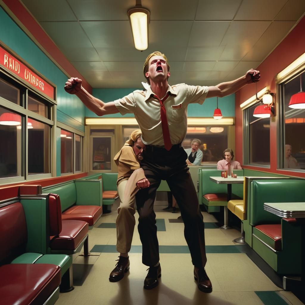 Atomic Wedgie Victim in Edward Hopper Diner