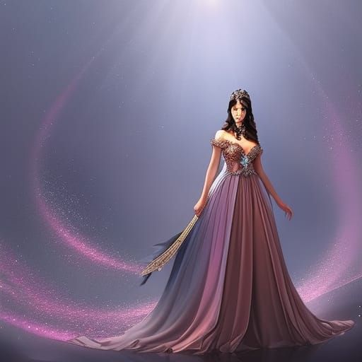 Detailed Portrait of Woman in Gown, Splash Art
