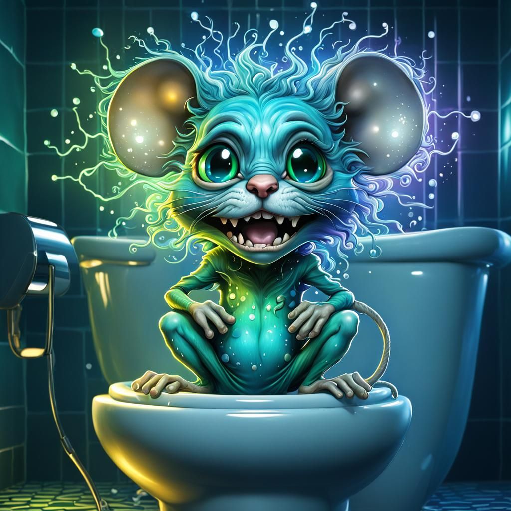 Angry Chibi Mouse on Toilet, Psychedelic Art