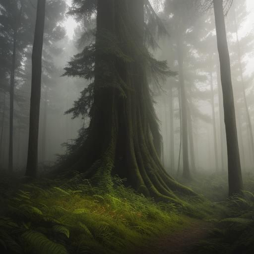 Woman Reading in Misty Forest, Filmic Hyperrealism