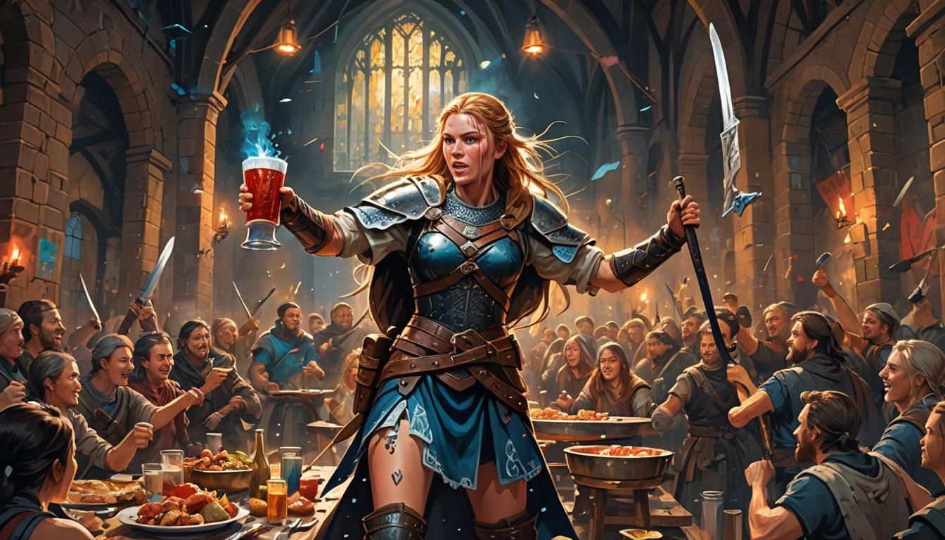 Shield Maiden's Lively Feast: Graffiti Art Celebration