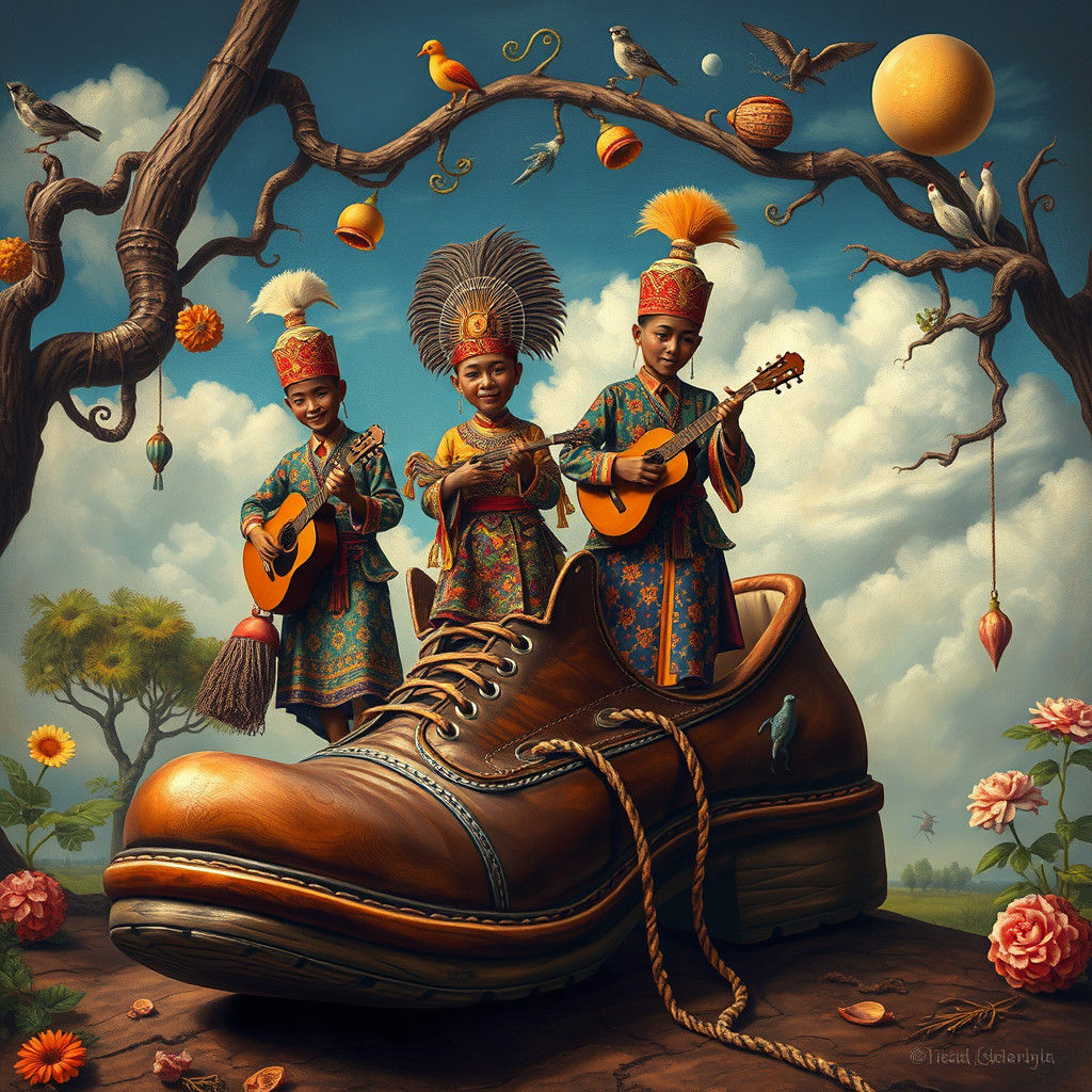 Miniature Malay Men in a Giant Shoe