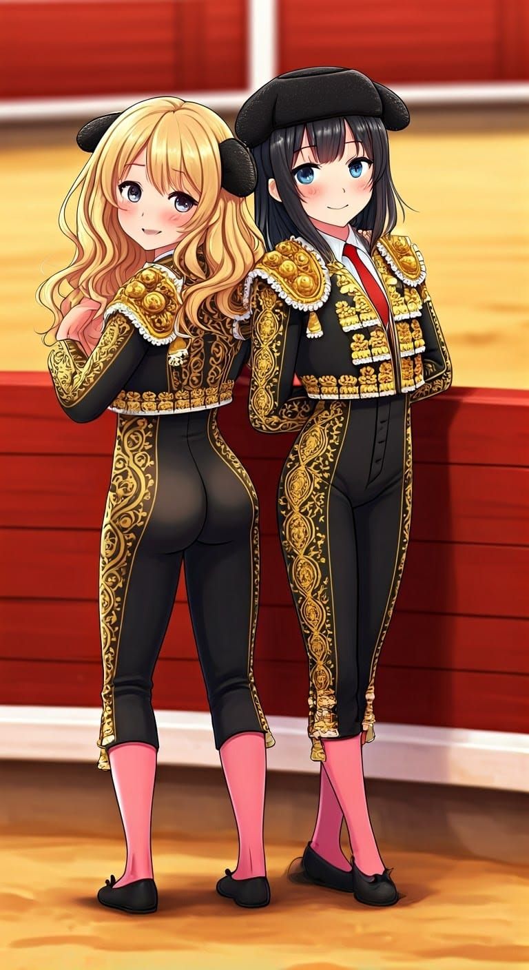 Anime Bullfighters in Red and Black Suits