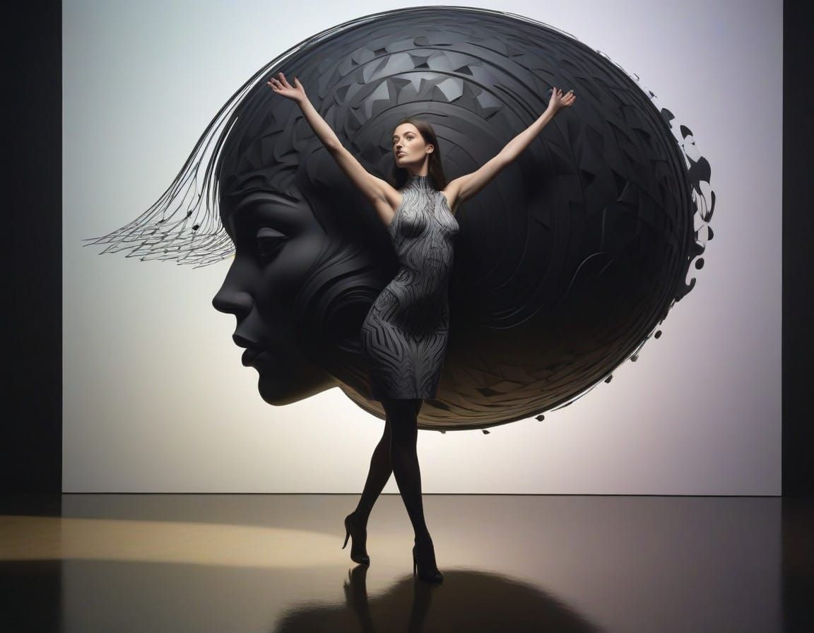 Ethereal Female Form Emanates from Intricate Text Tessellati...