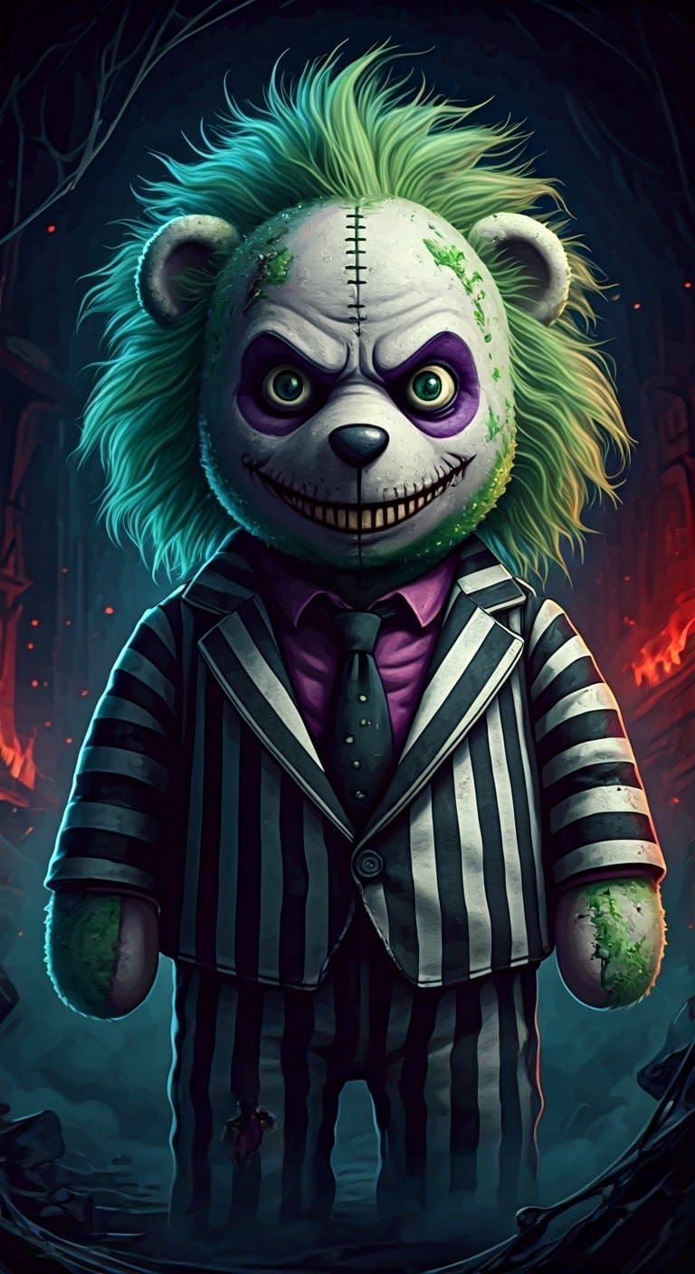 Eerie Beetlejuice Teddy Bear with Striped Suit
