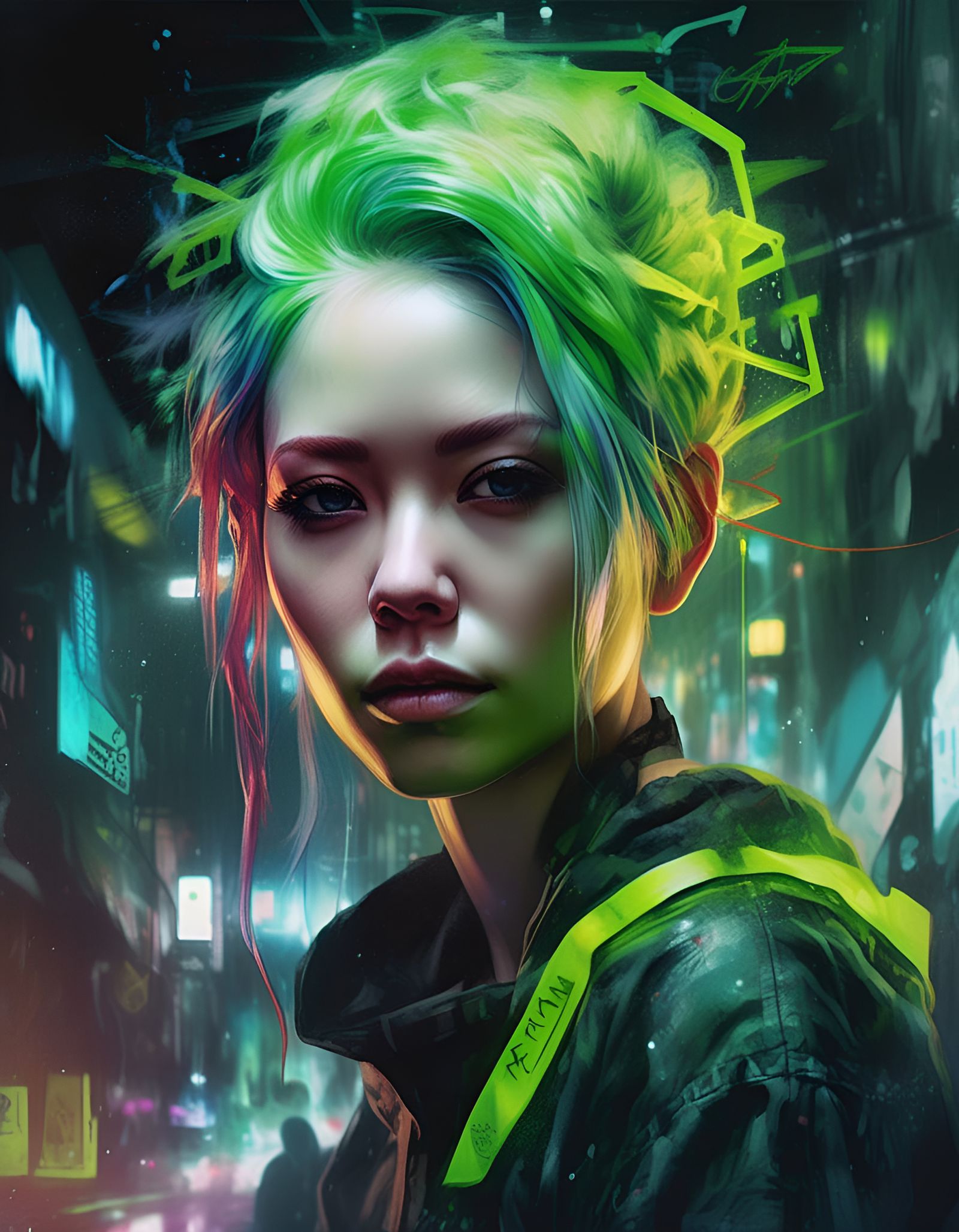 Neon Cyberpunk Mystery Girl: Hyper-Realistic Digital Art