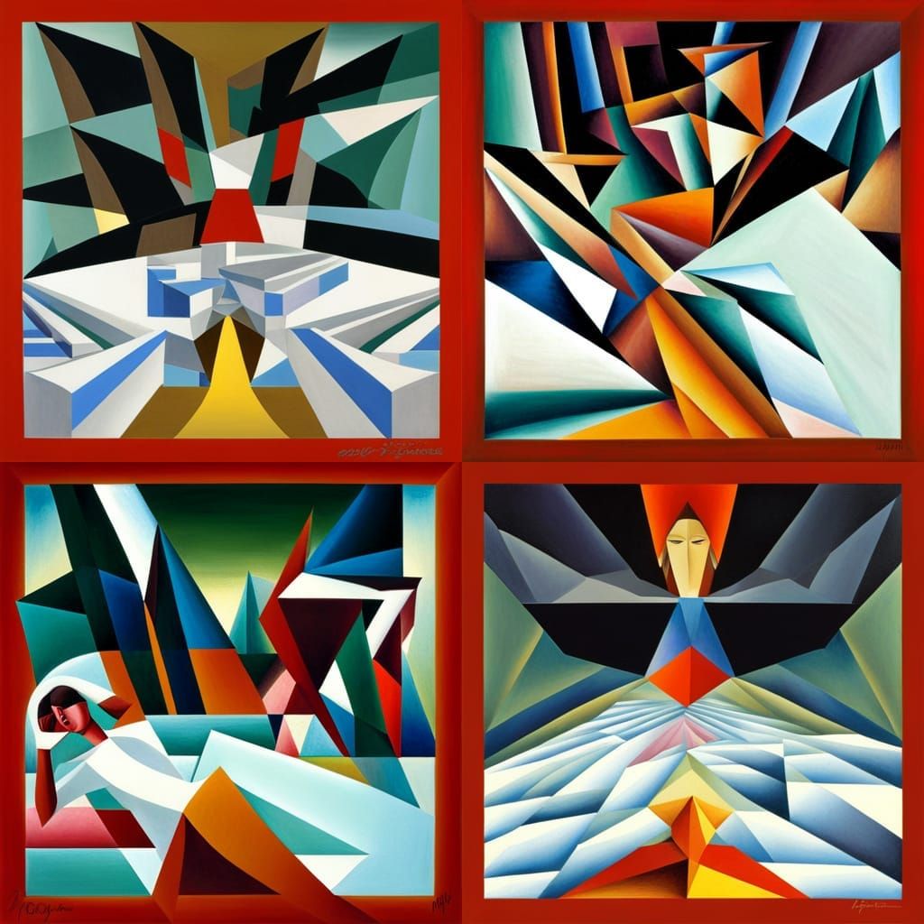 Abstract Cubism Painting in Euclidean Style